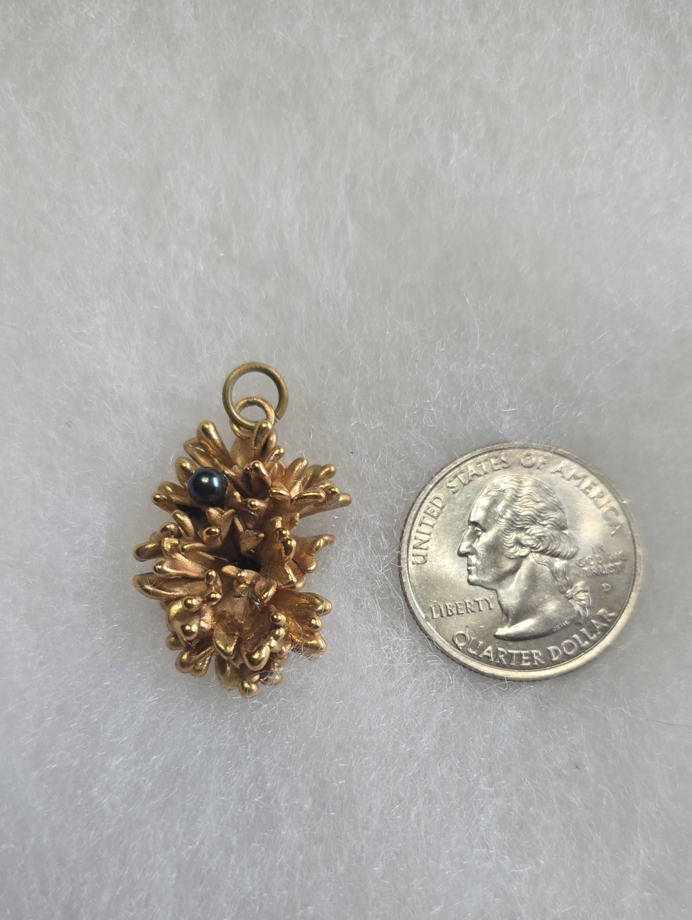 Gold Filled Floral Cluster Pendant with Green Black Accent Pearl
